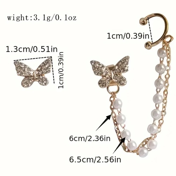 Elegant Gold Butterfly Pearl Ear Cuff and Earring Set - Picture 6 of 6